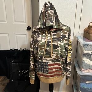 Ariat Camo Hoodie with Flag and Gold Accents